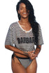 Sexy Black White Striped Beach Shirt Beachwear